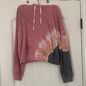 Lucky Brand Pink and Gray Tie-Dye Hoodie